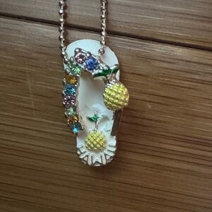 New! Hawaii Pineapple Flip Flop Pendant Necklace